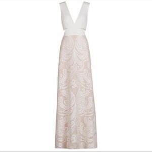 BCBGMaxAzria White and Cream Backless Dress